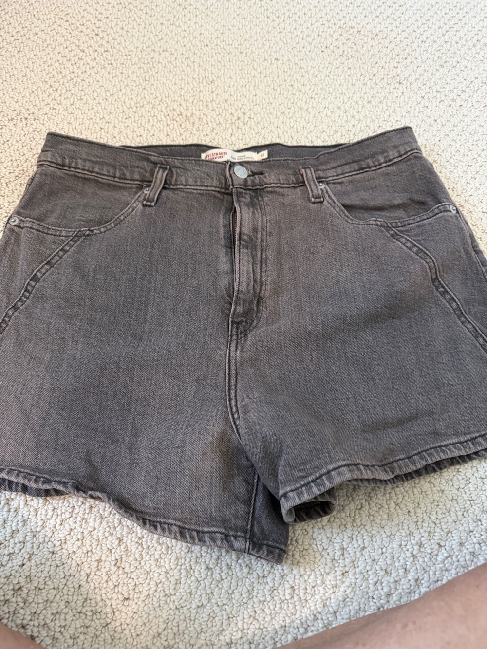 Women's Washed Brown Denim High-Rise Shorts